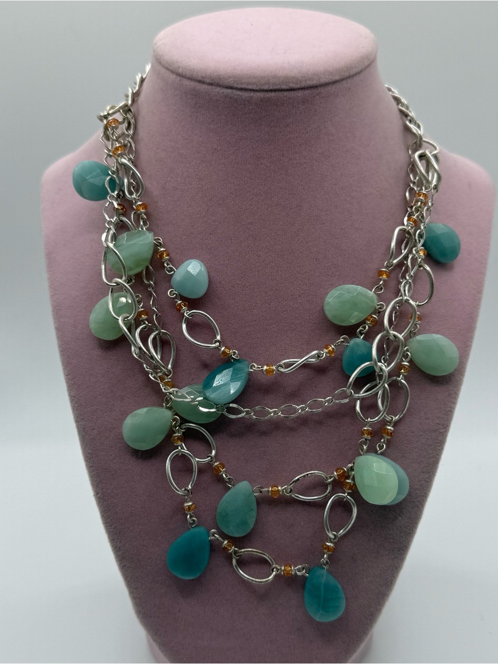 Liz Claiborne Multi-Strand Aqua Teardrop Gemstone Necklace